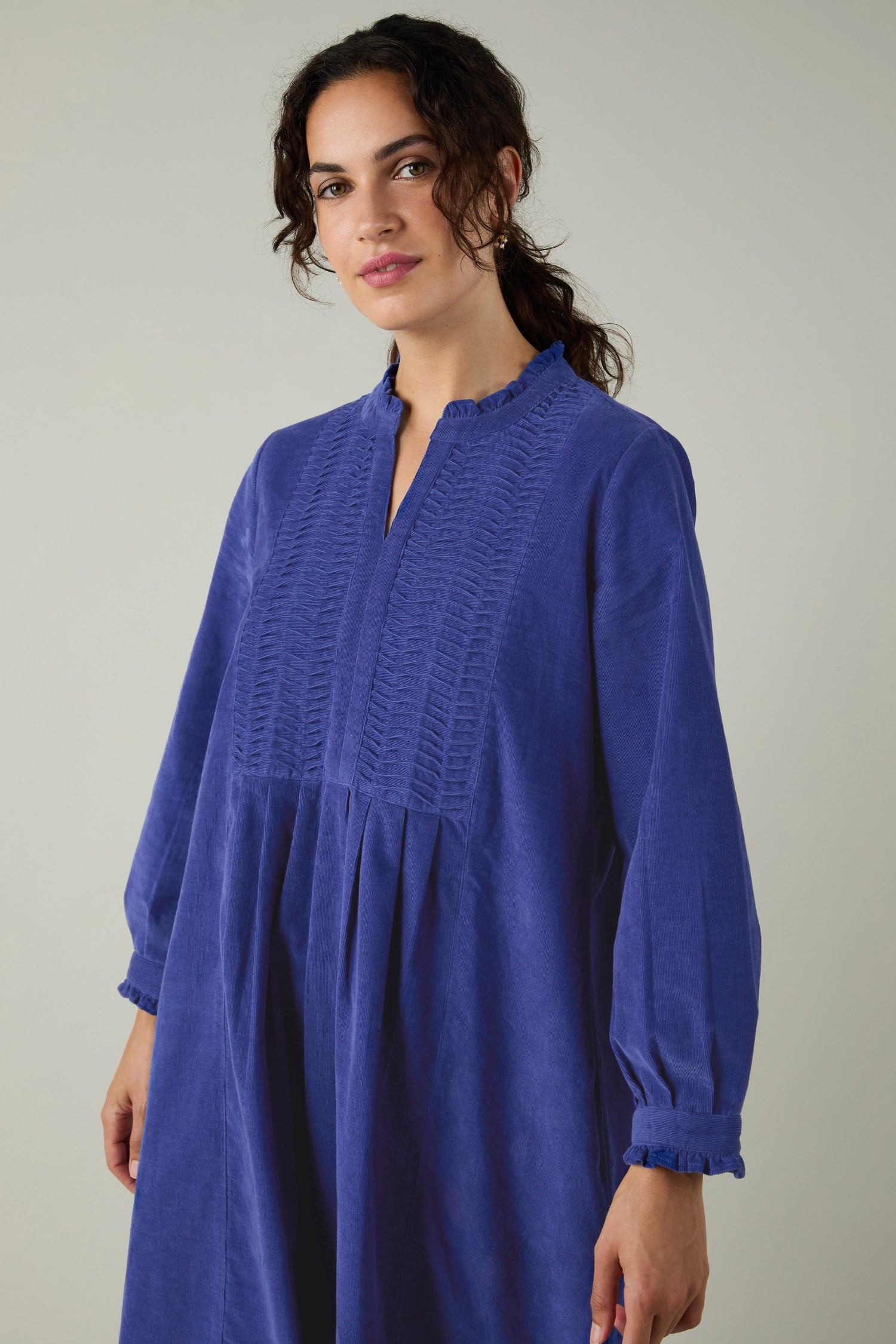 Iris Pinwale Cord Pleated Front Dress