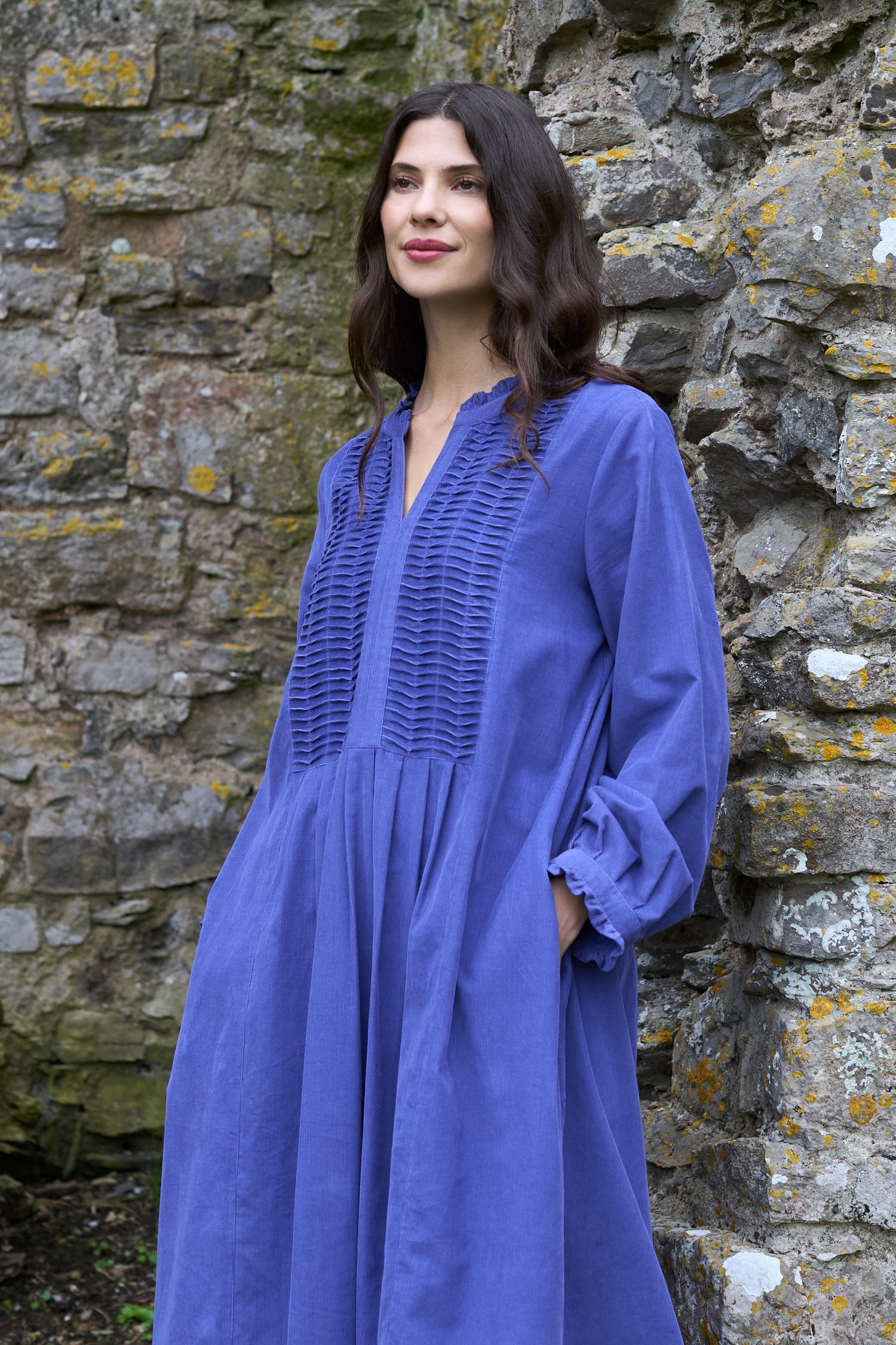 Iris Pinwale Cord Pleated Front Dress