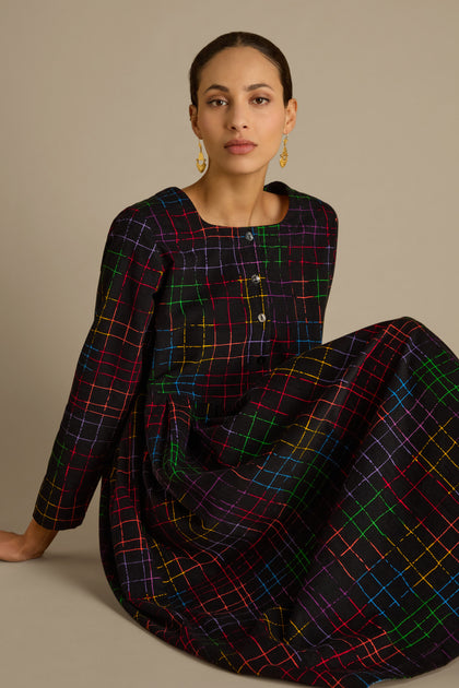 Stitched Check Cord Dress