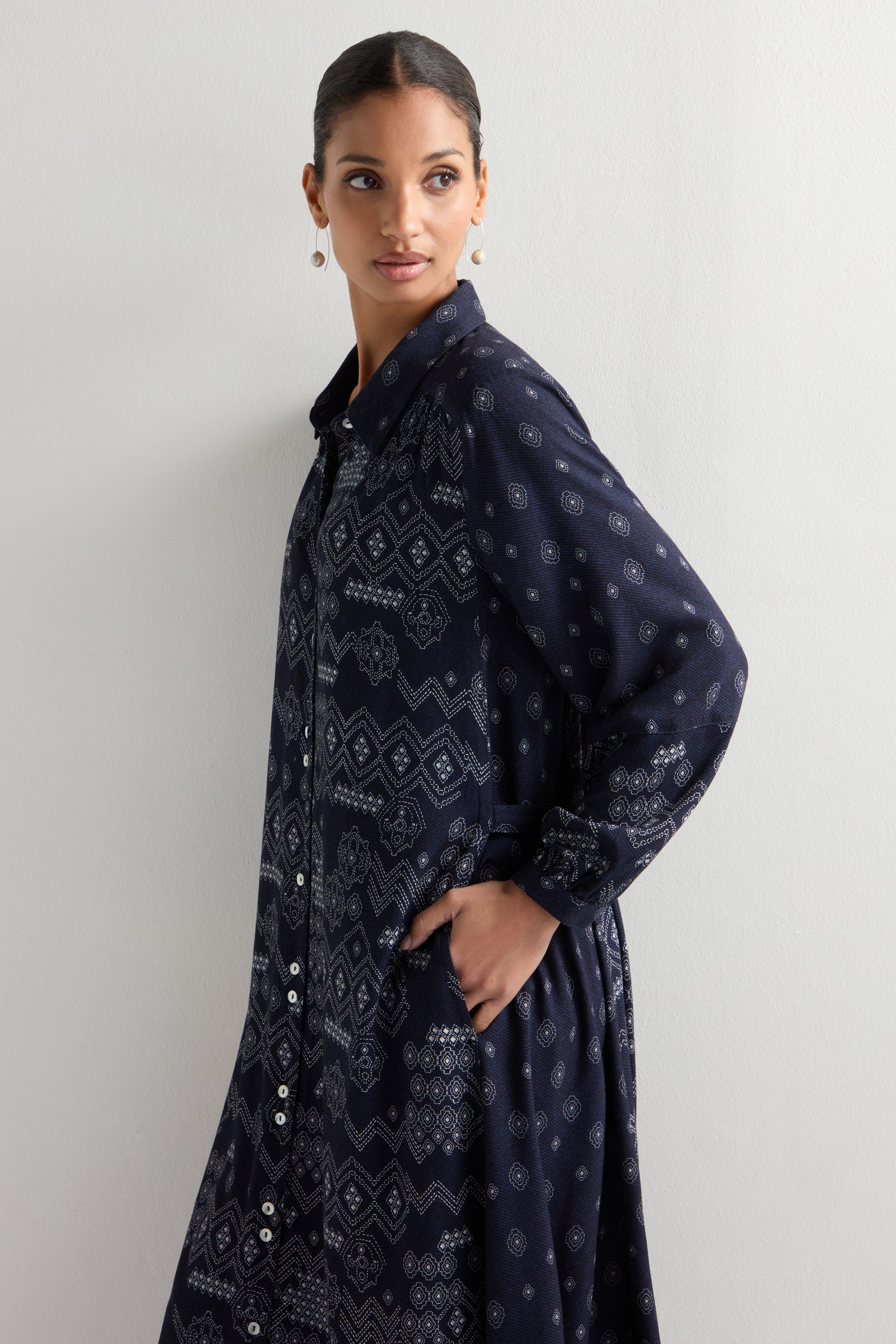 Stitched Print Shirt Dress