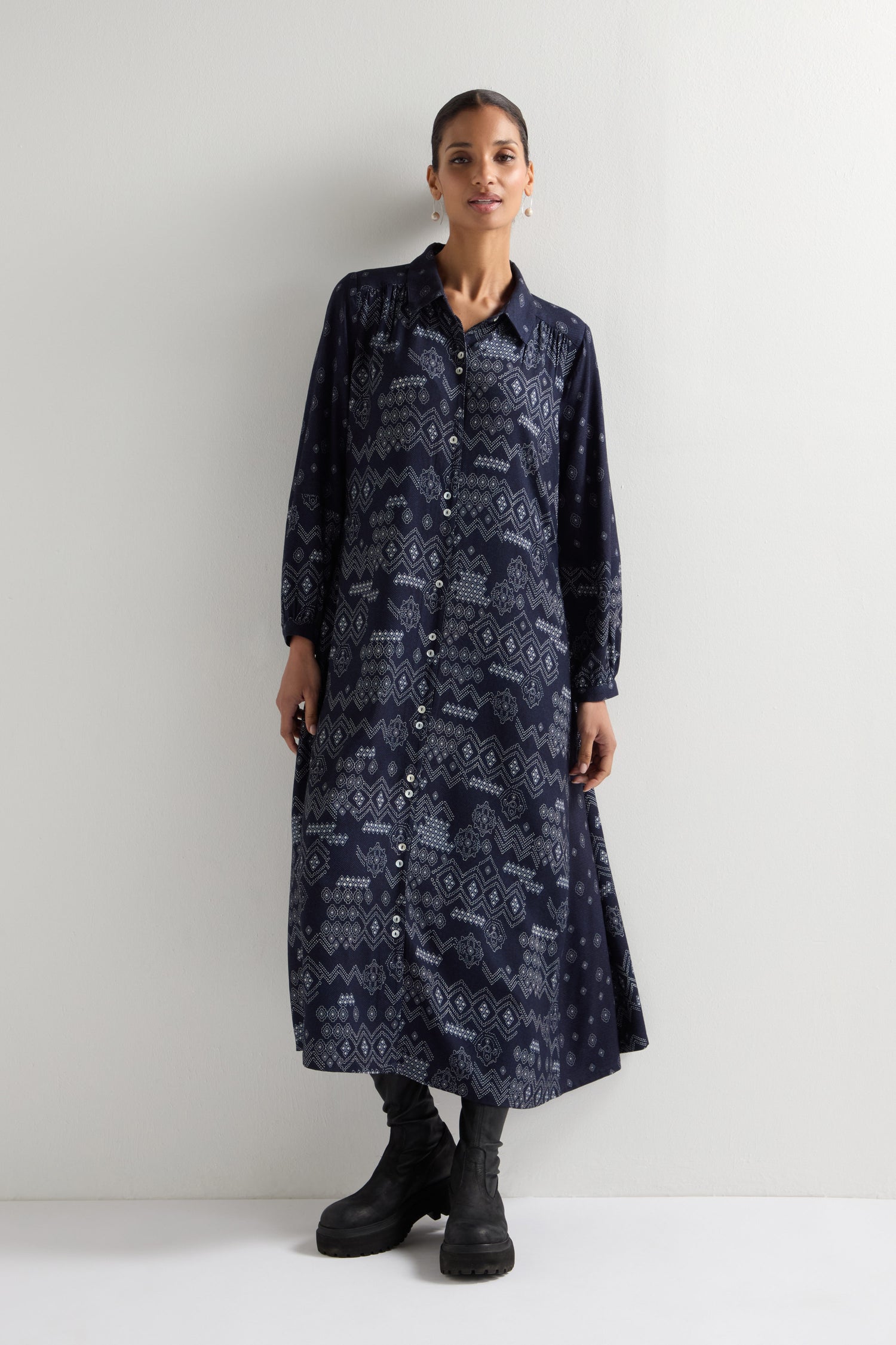 Stitched Print Shirt Dress