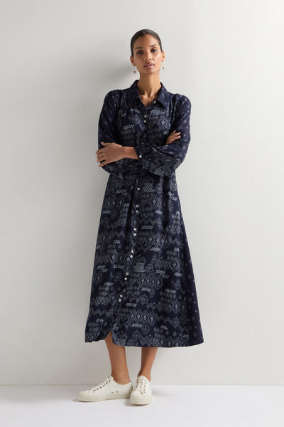 detached sleeve dress グレー　S Stitched Print Shirt Dress – Sahara