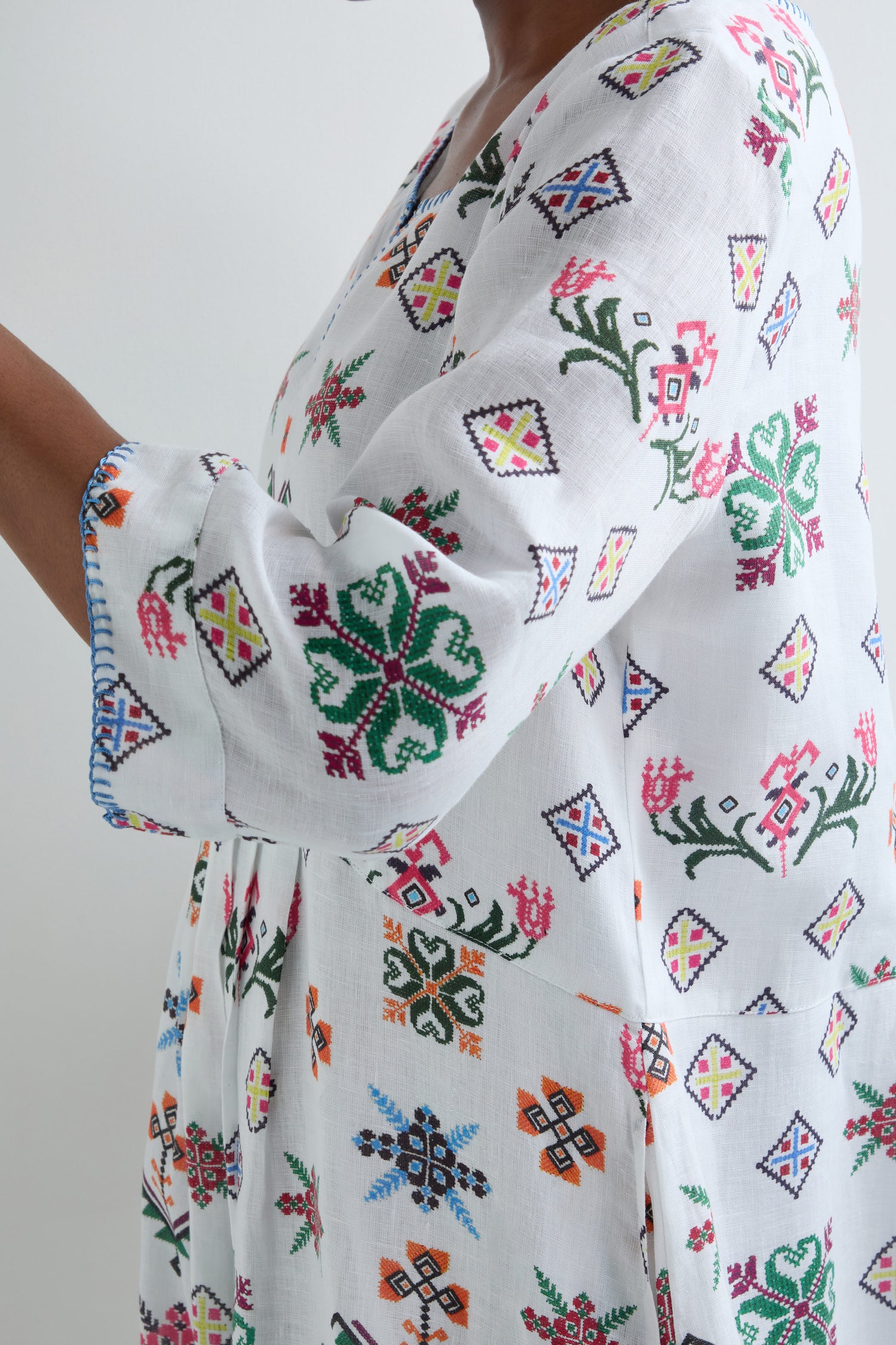 Cross Stitch Print Linen Dress