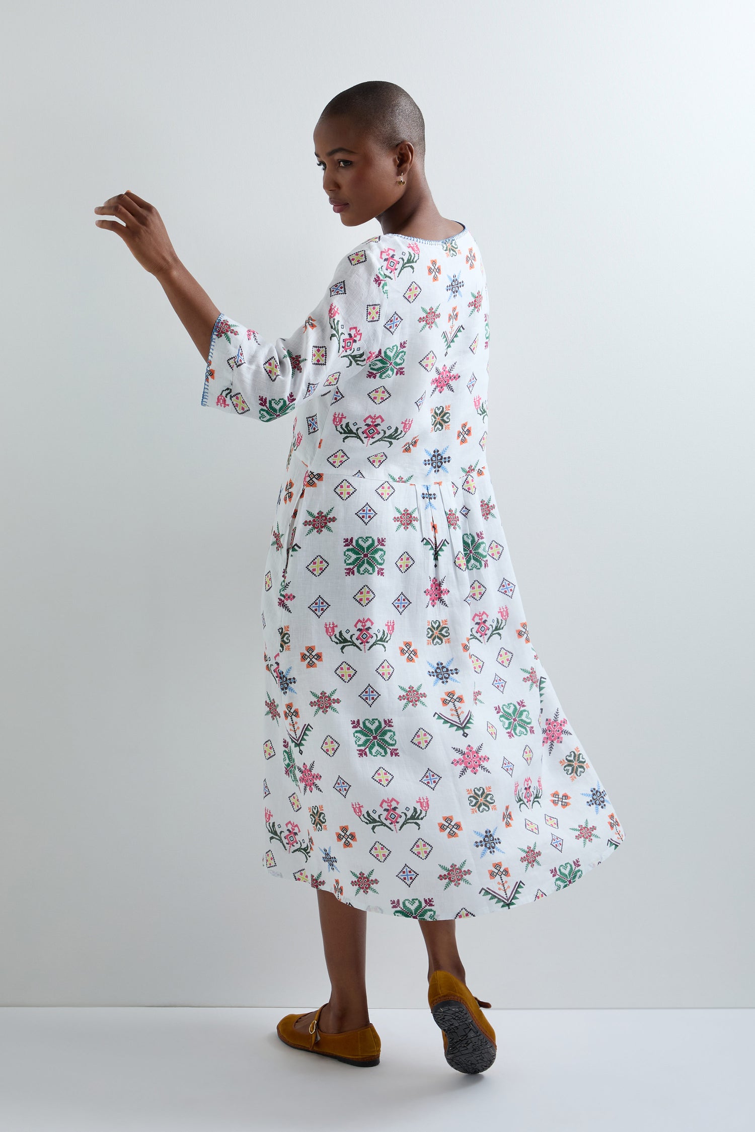 Cross Stitch Print Linen Dress