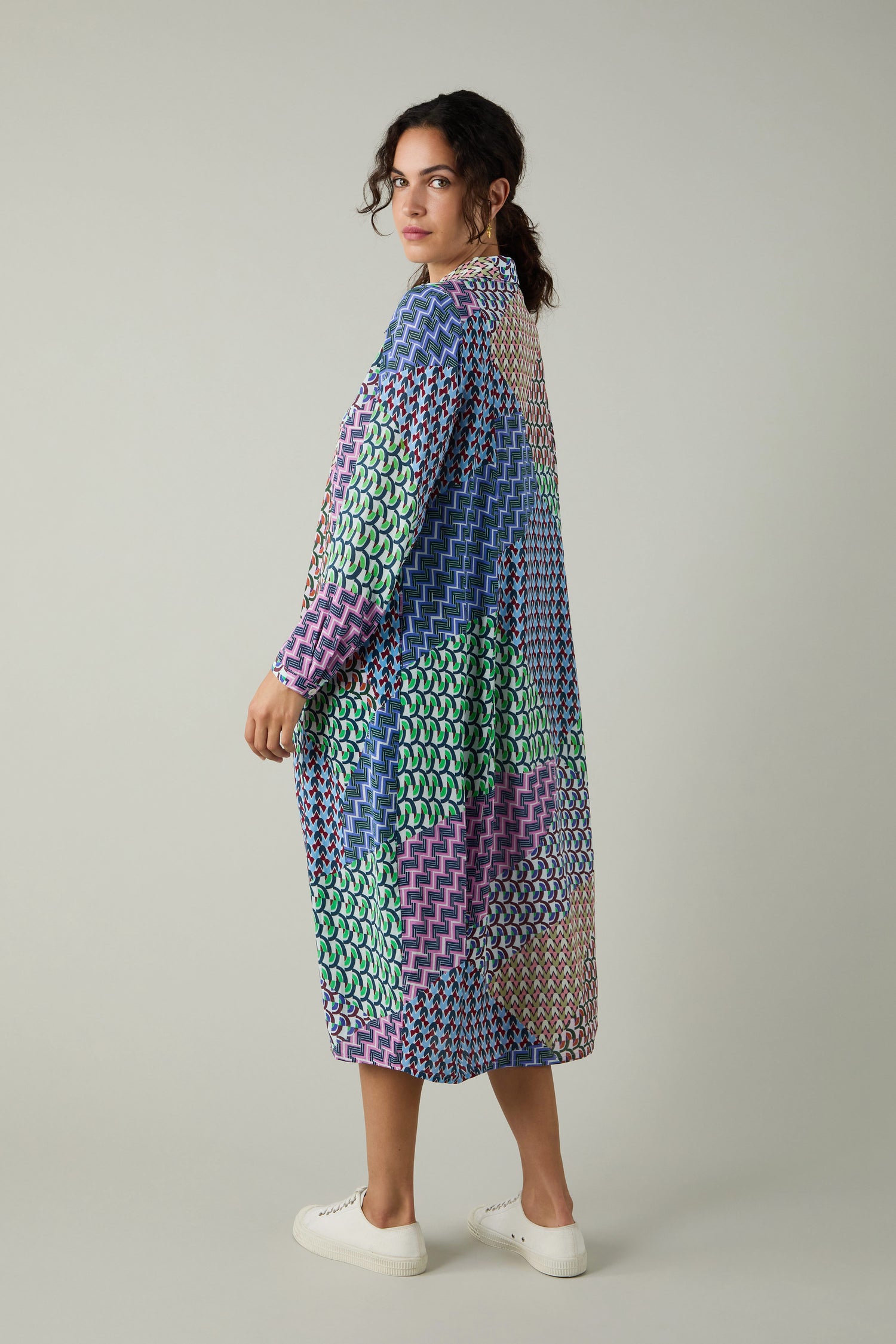 Geo Patchwork Print Shirt Dress