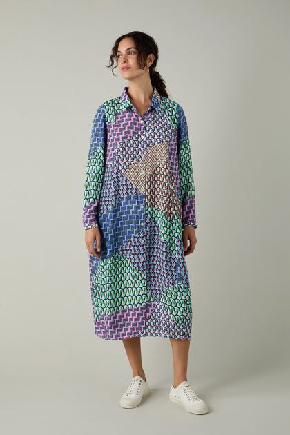 Geo Patchwork Print Shirt Dress