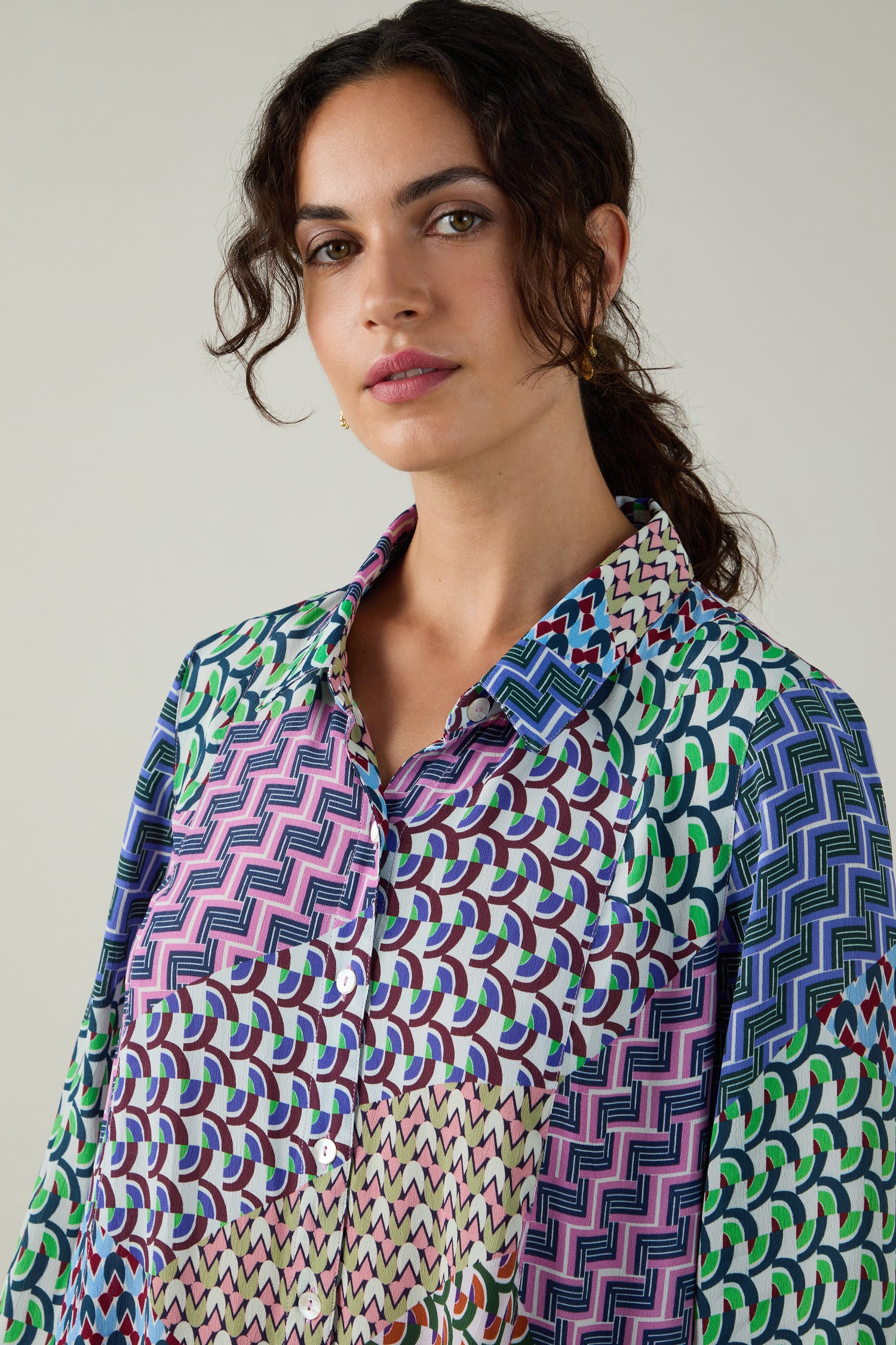 Geo Patchwork Print Shirt Dress