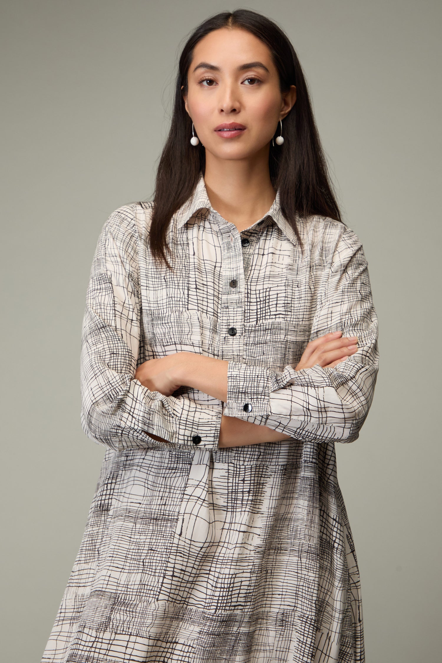 Etched Check Print Shirt Dress