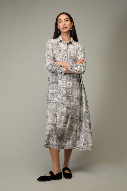 Etched Check Print Shirt Dress
