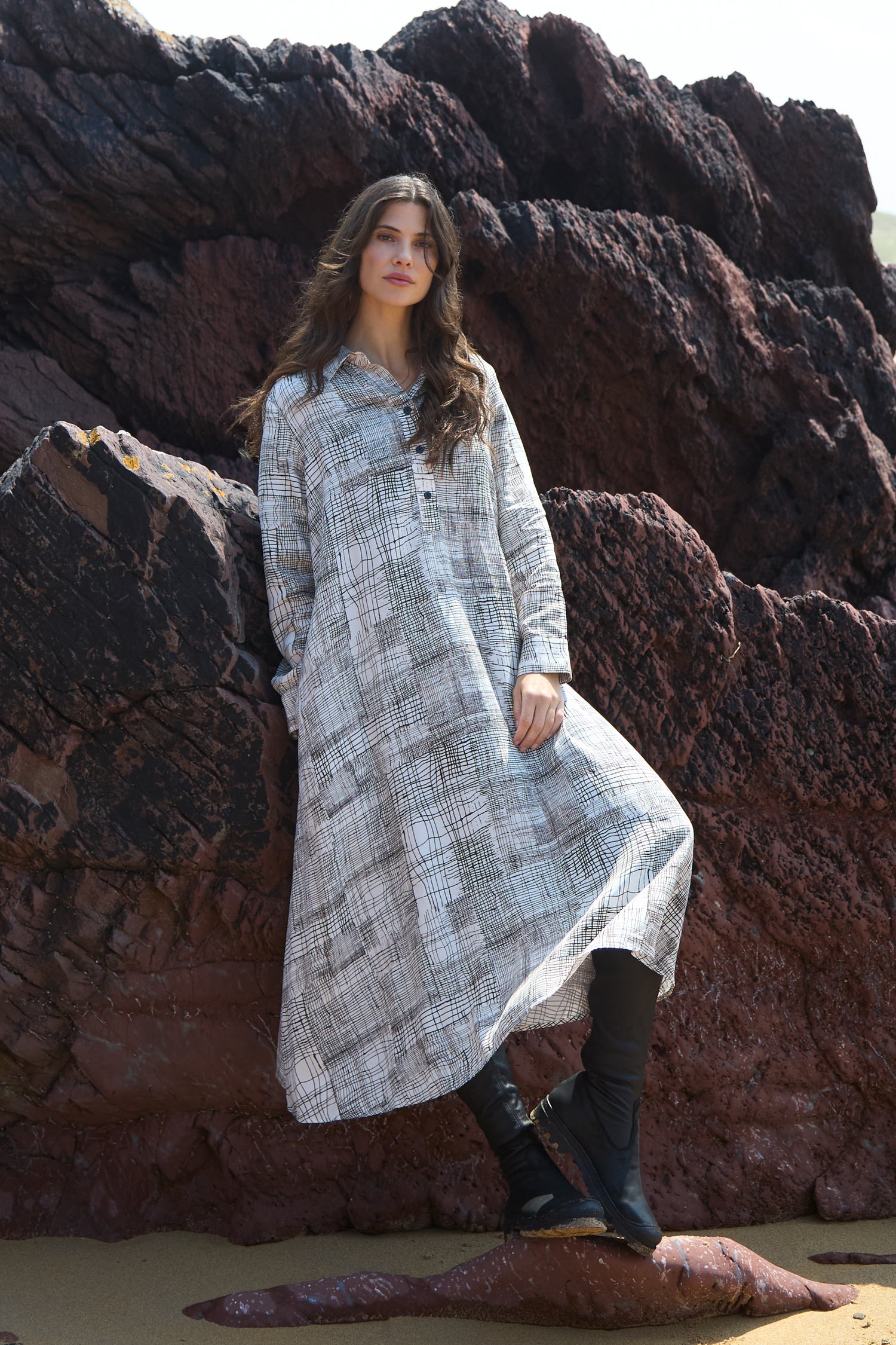 Etched Check Print Shirt Dress
