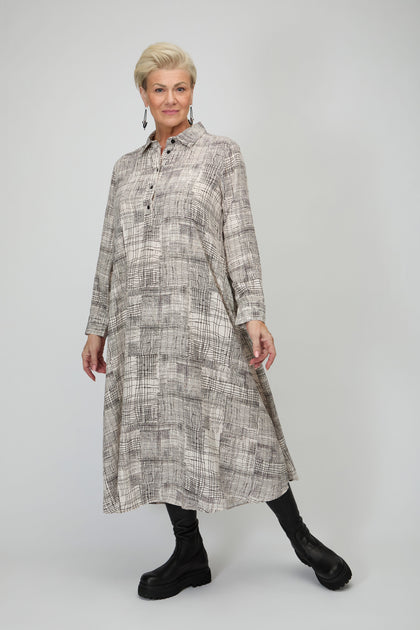 Etched Check Print Shirt Dress