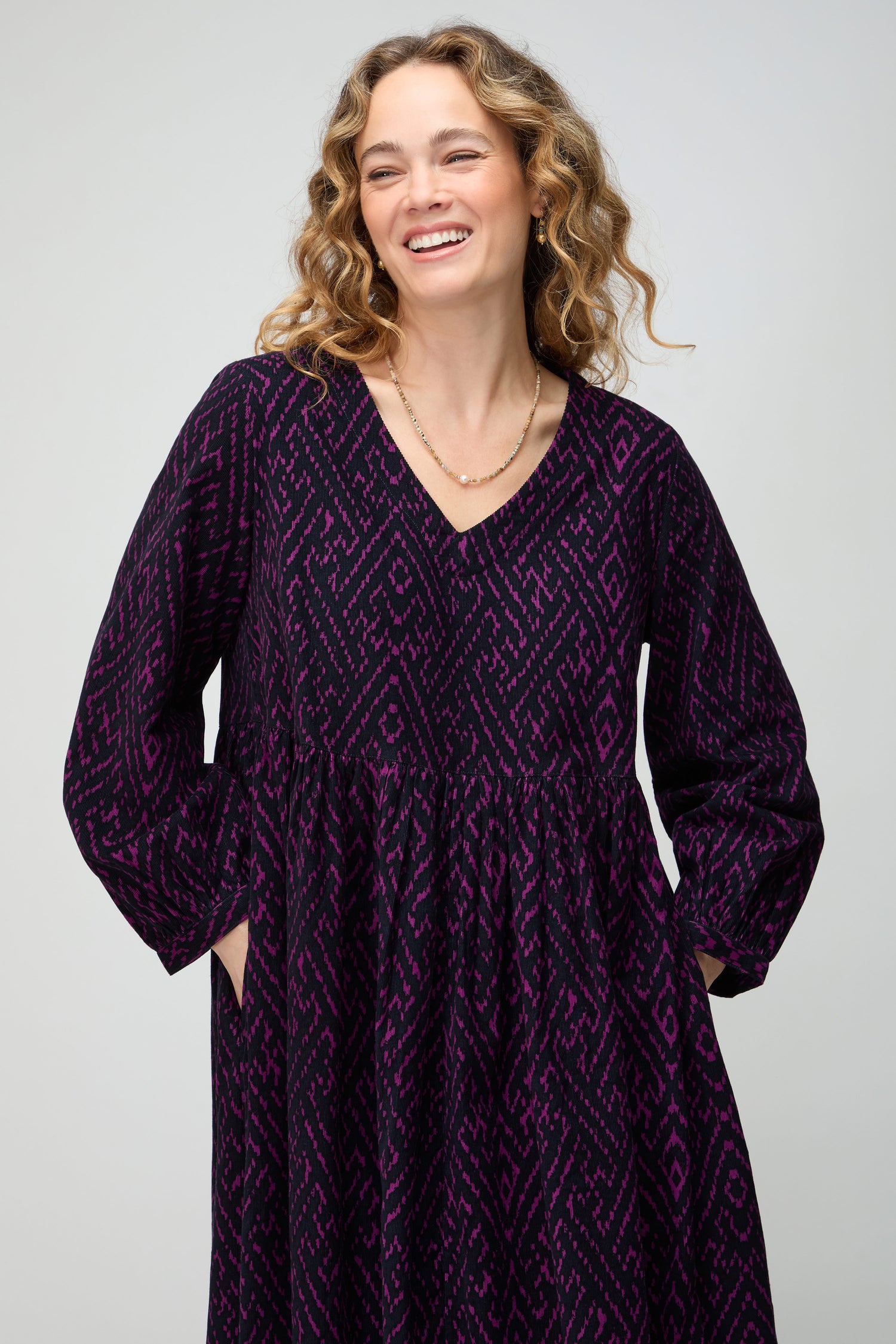 Ornate Textured Night and Plum Cord Dress