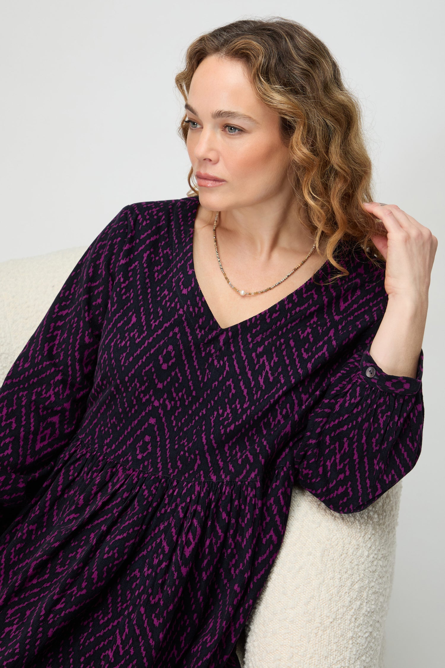 Ornate Textured Night and Plum Cord Dress