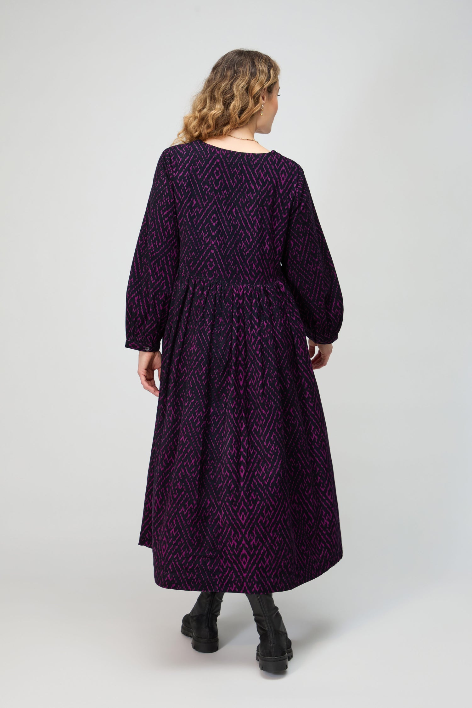 Ornate Textured Night and Plum Cord Dress
