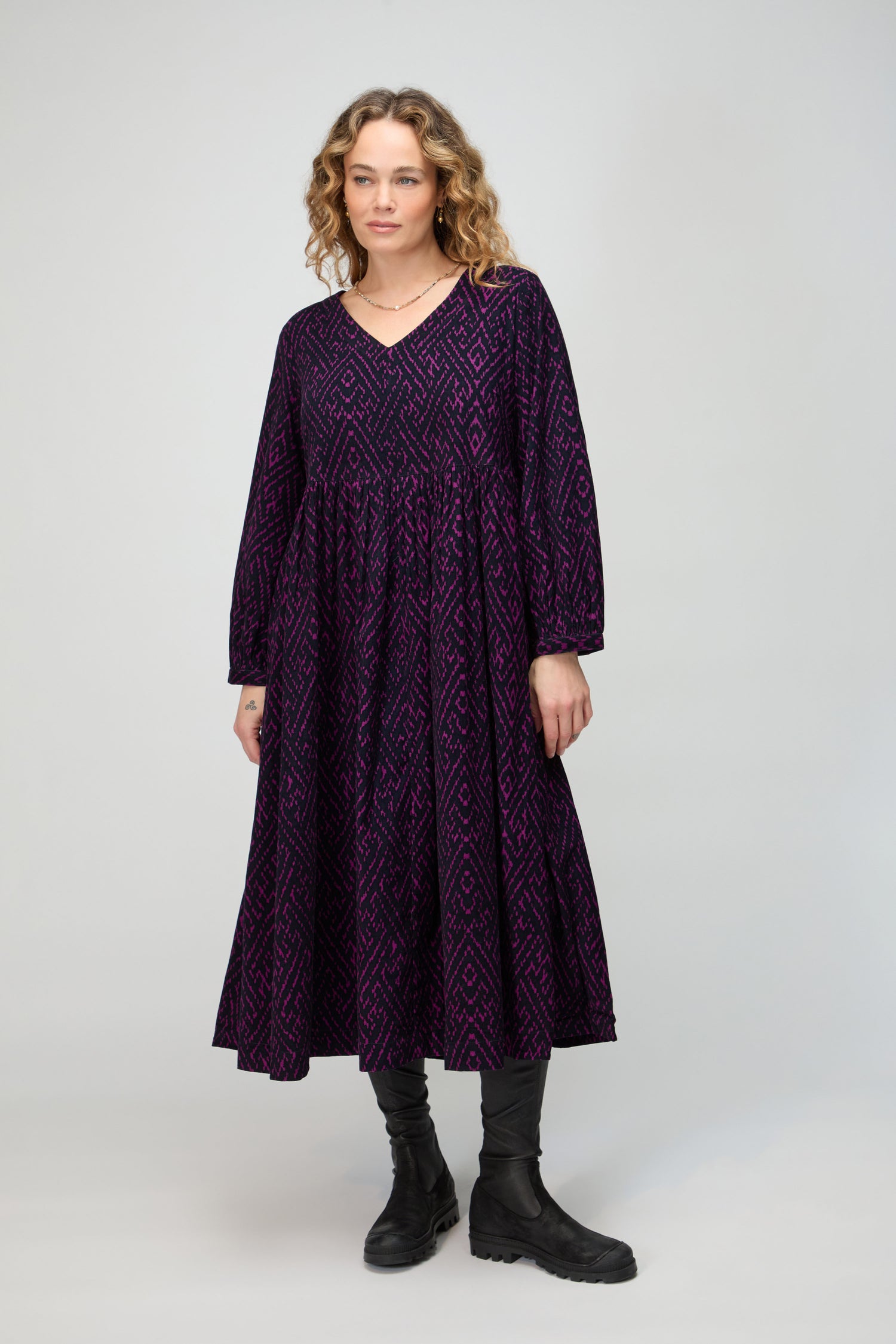 Ornate Textured Night and Plum Cord Dress