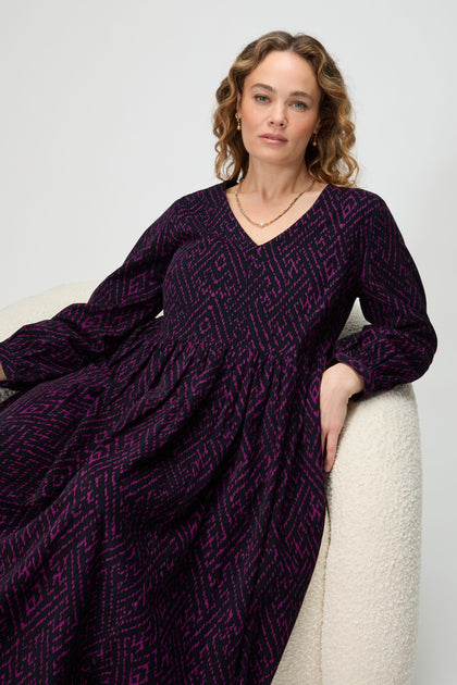 Ornate Textured Night and Plum Cord Dress