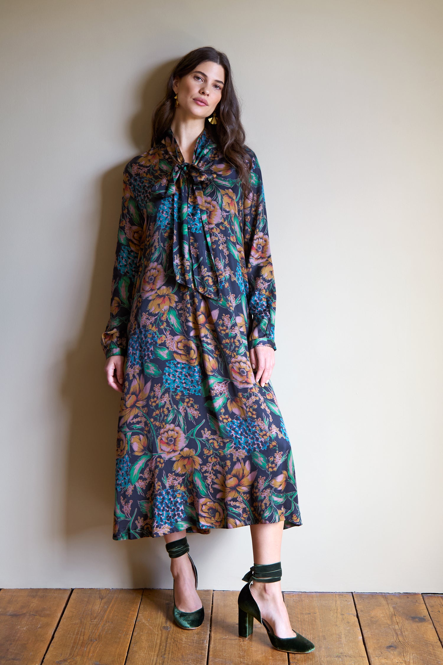 Autumn Hydrangeas Tie Dress