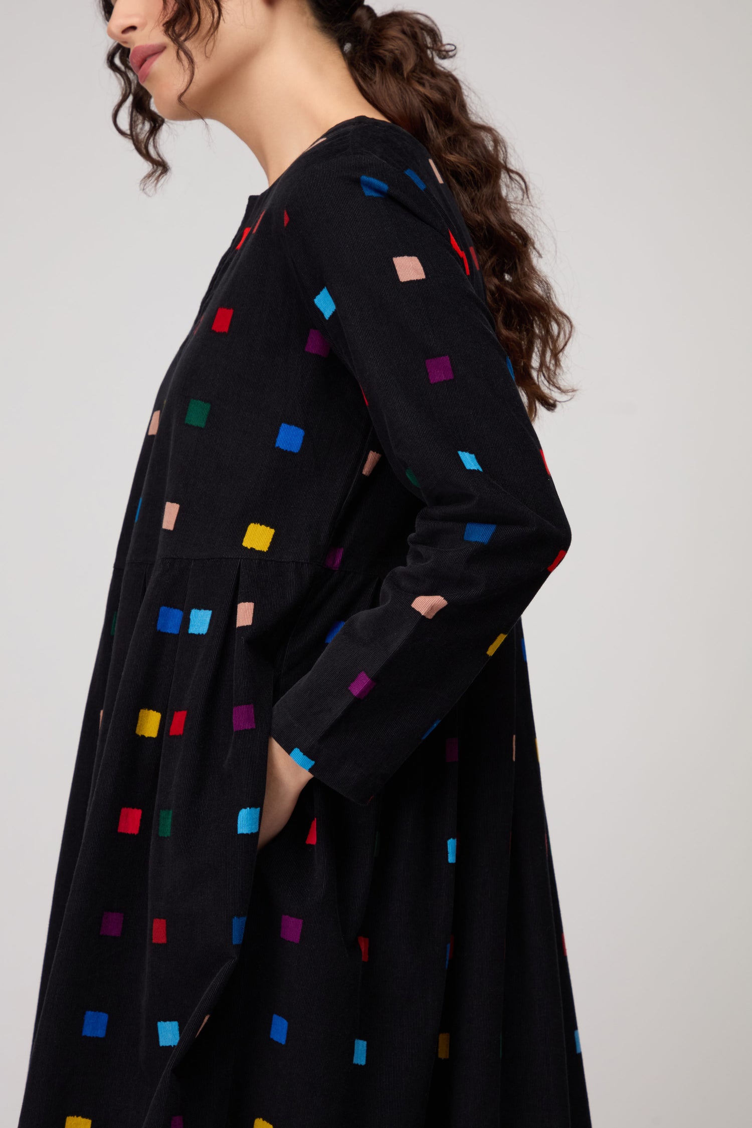 Multi Colour Check Cord Print Dress