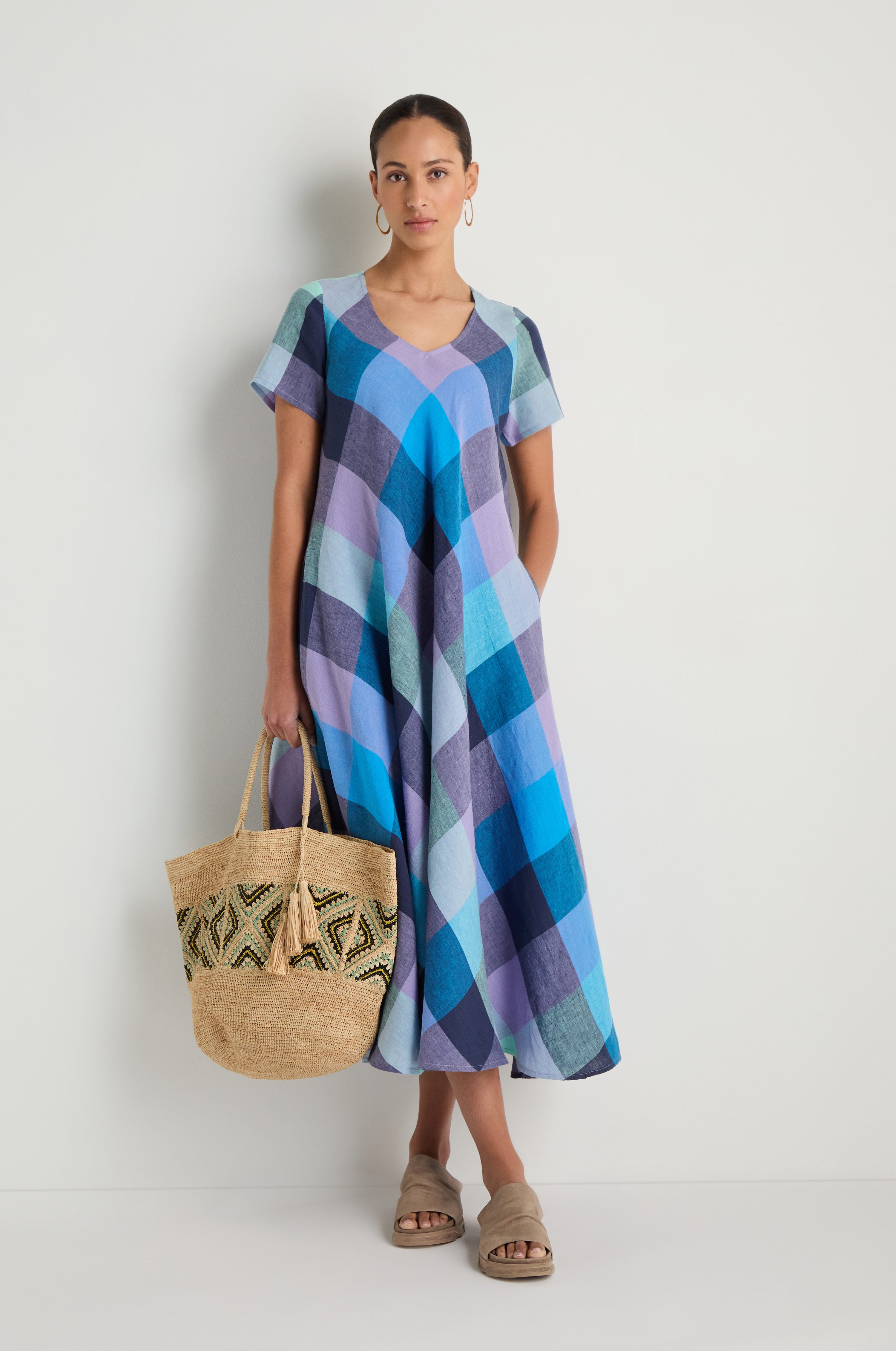 Cross Dye Check Linen Maxi Dress – Sahara