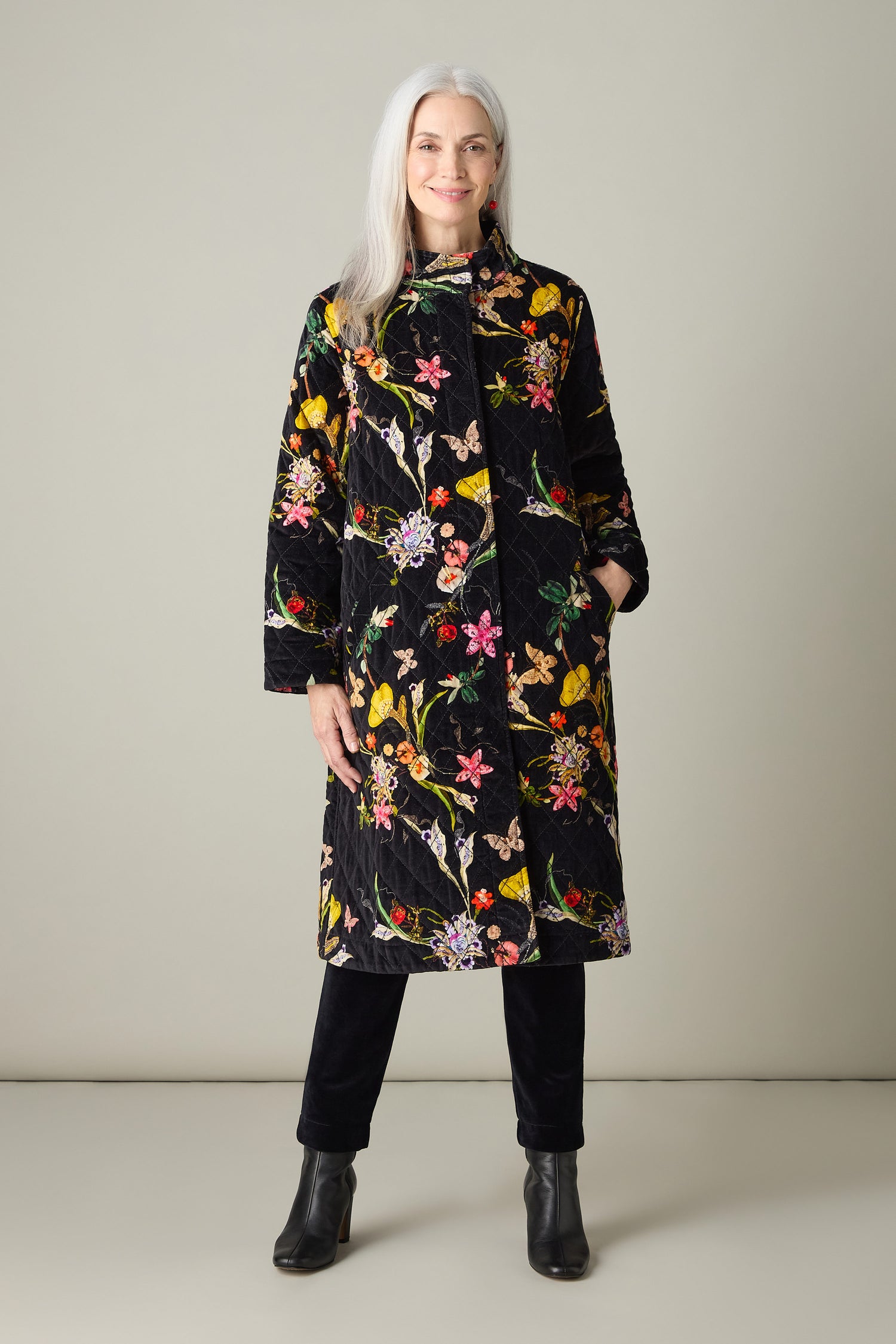 Velvet Vintage Floral Quilted Coat