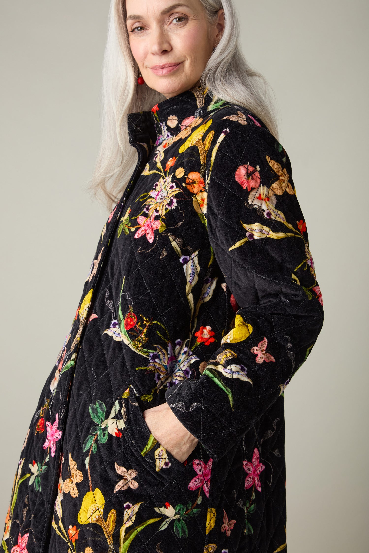 Velvet Vintage Floral Quilted Coat