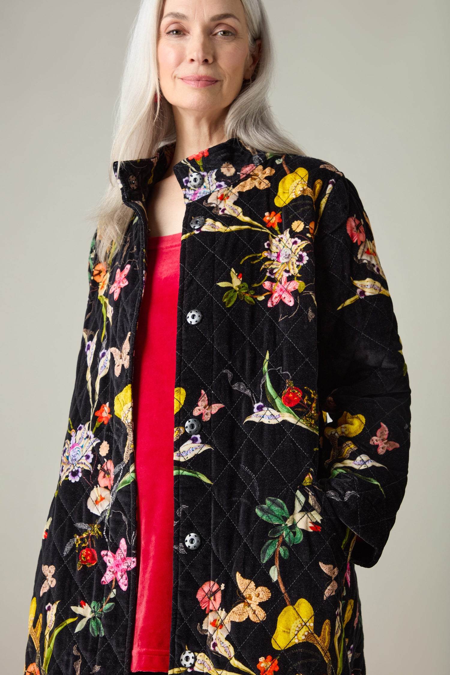 Velvet Vintage Floral Quilted Coat