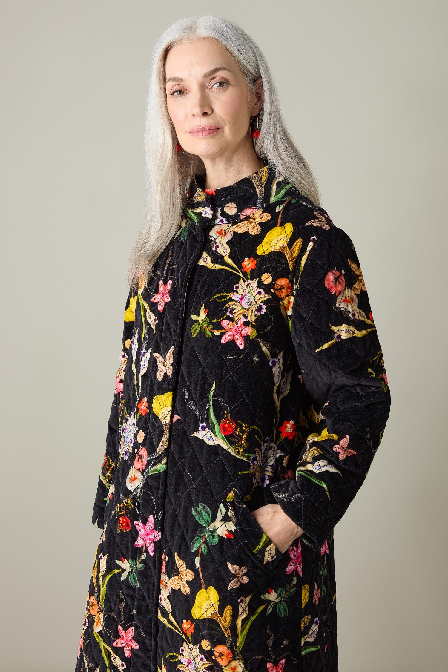 Velvet Vintage Floral Quilted Coat