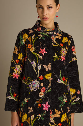 Velvet Vintage Floral Quilted Coat