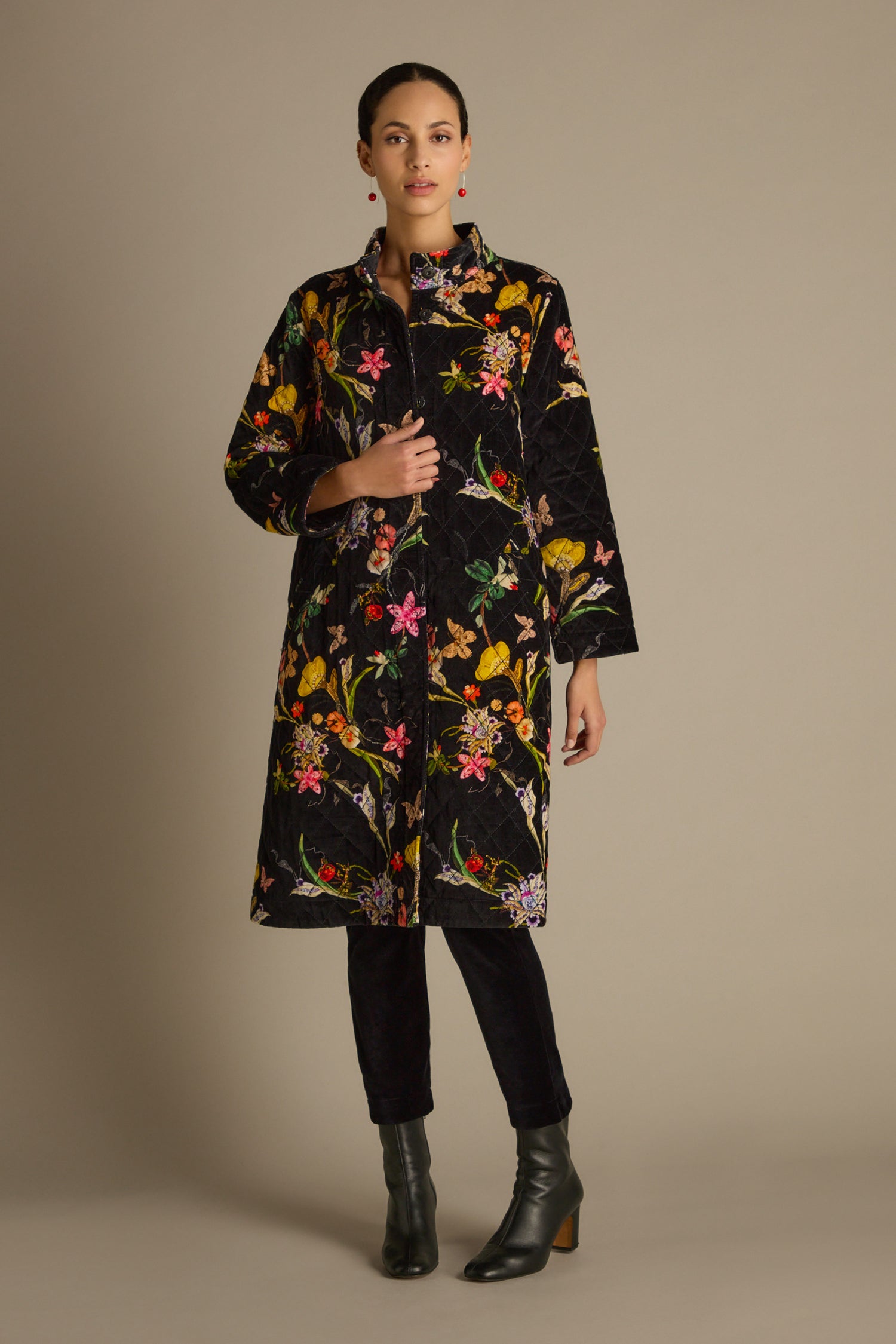 Velvet Vintage Floral Quilted Coat