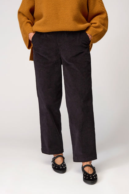 Cord Straight Leg Black Trousers