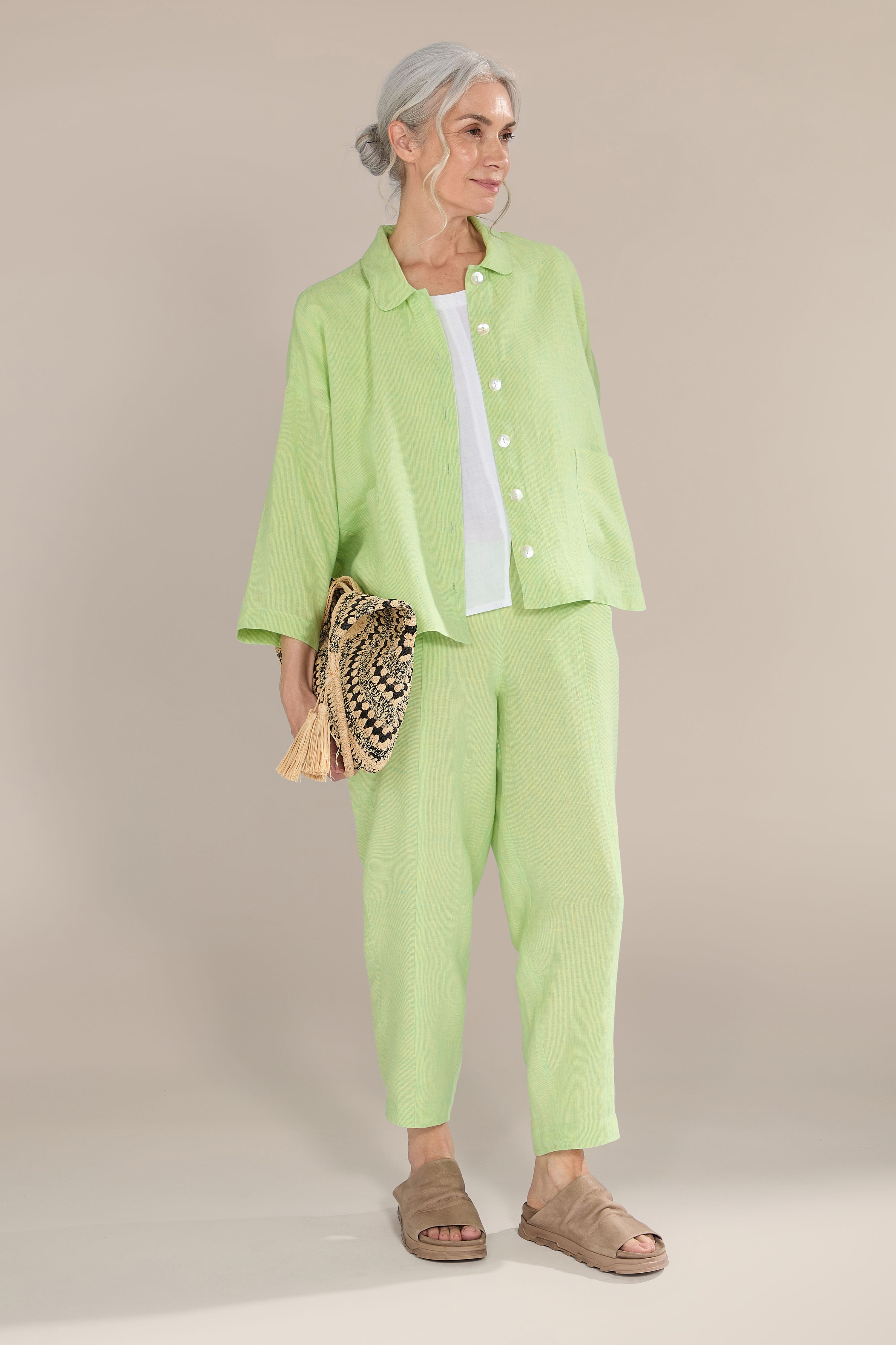 Linen Ticking Stripe Bubble Trouser Sahara