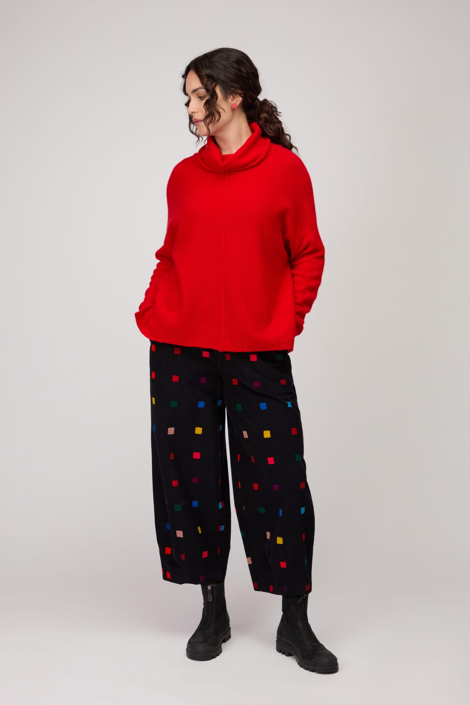 Multi Colour Check Cord Print Bubble Trouser