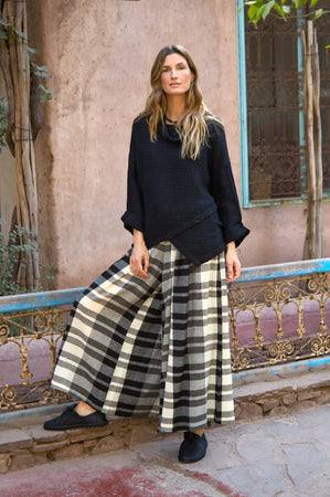 Monochrome Crinkle Check Wide Trousers