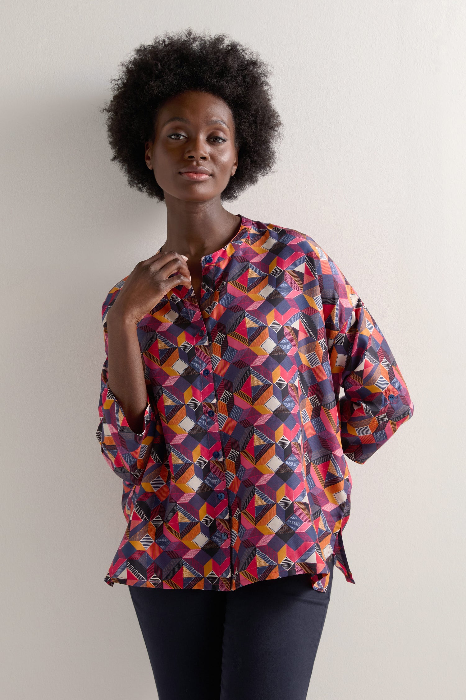 Small Stitched Squares Silk Shirt