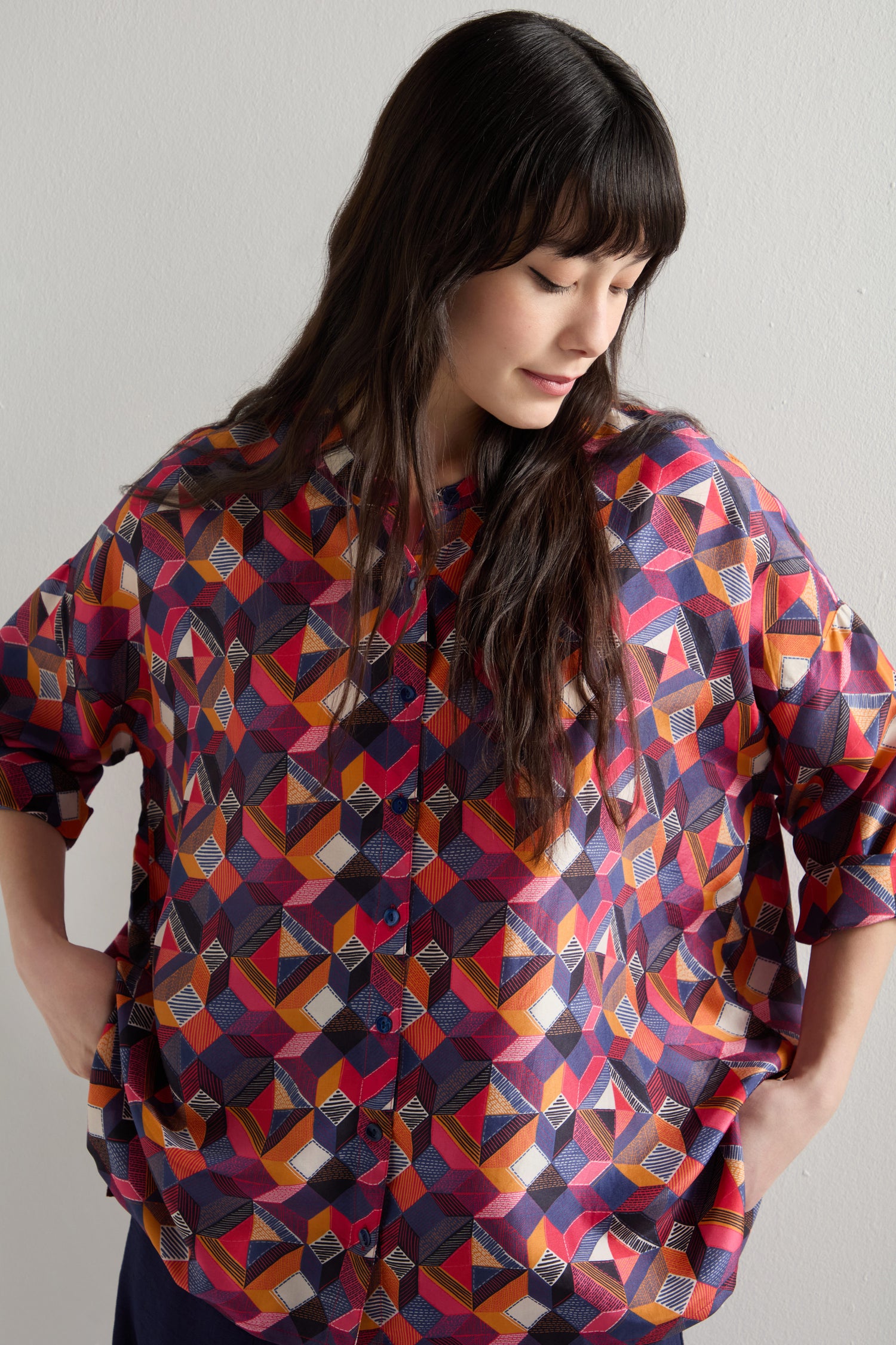 Small Stitched Squares Silk Shirt