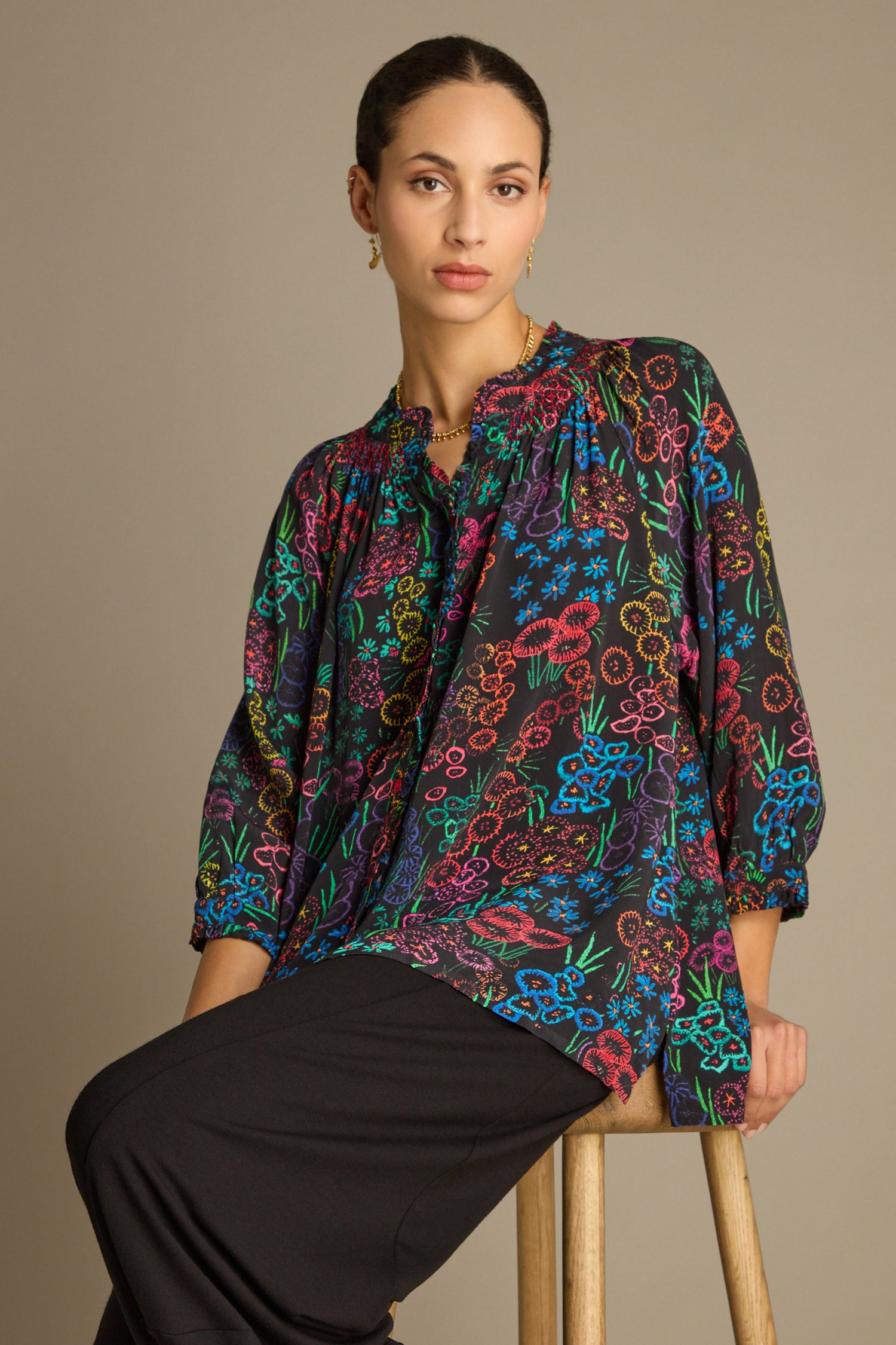 Floral Embroidery Print Shirt