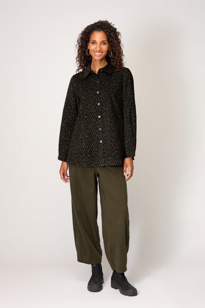 Ornate Textured Cord Black and Khaki Shirt