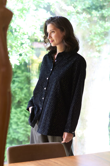 Ornate Textured Cord Black and Khaki Shirt