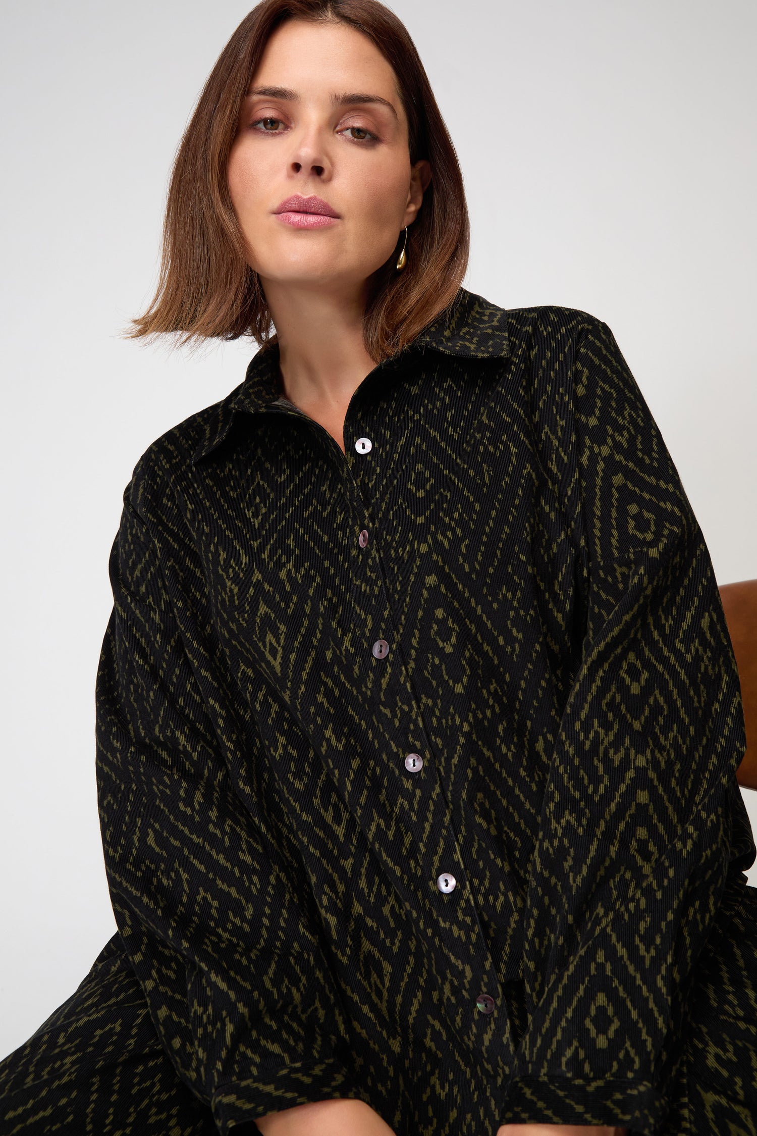 Ornate Textured Cord Black and Khaki Shirt