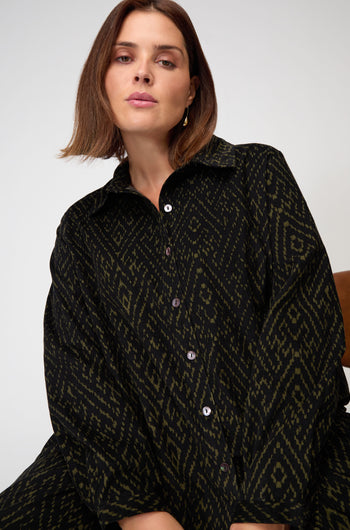 Ornate Textured Cord Black and Khaki Shirt