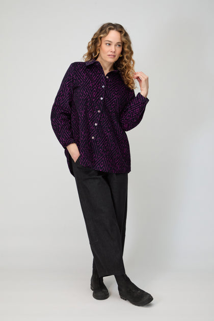 Ornate Textured Night and Plum Cord Shirt