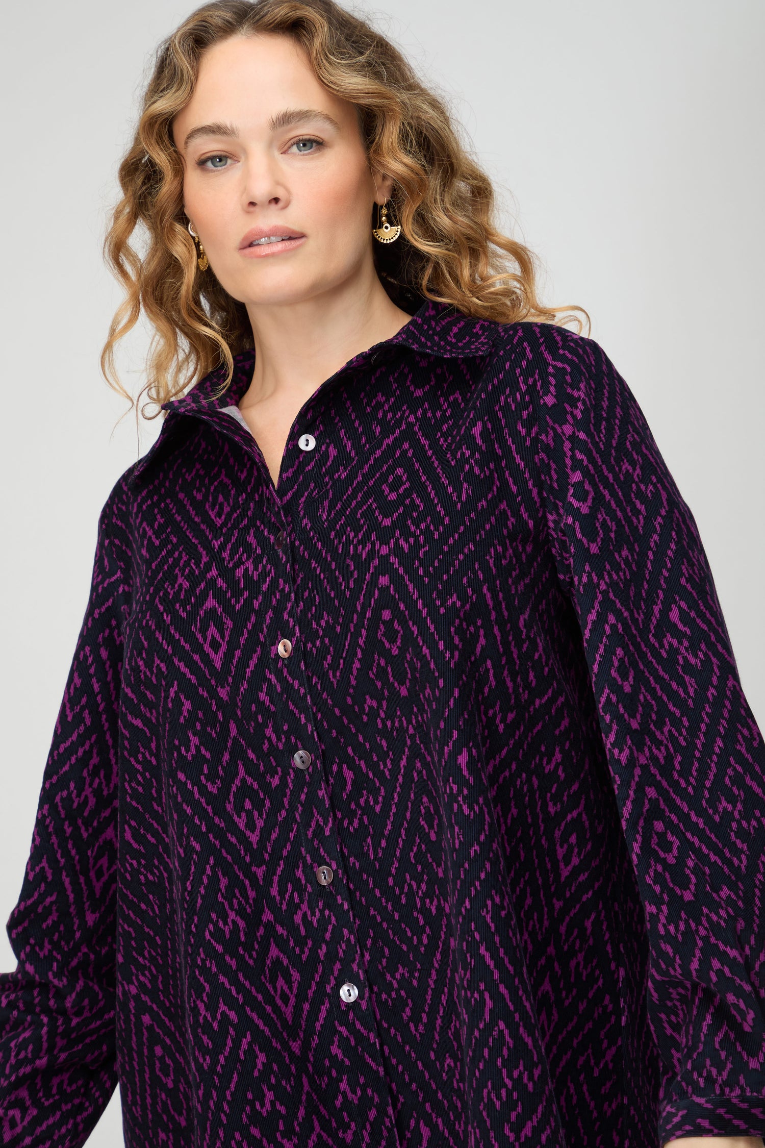 Ornate Textured Night and Plum Cord Shirt