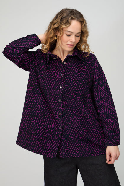 Ornate Textured Night and Plum Cord Shirt