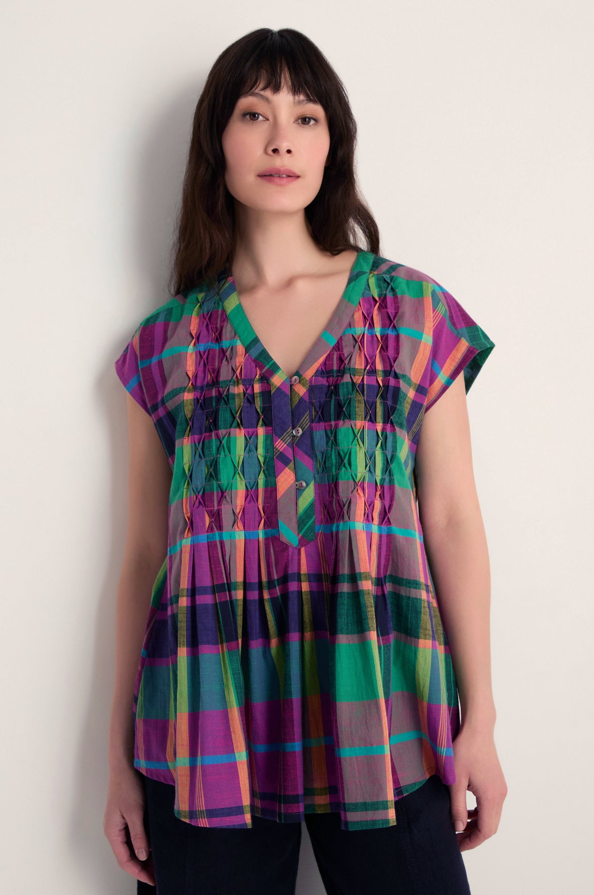 Madras Check Pleated Top – Sahara