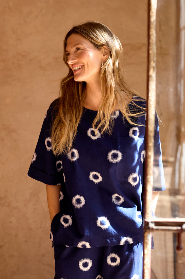 Ikat Circles Cotton Top – Sahara