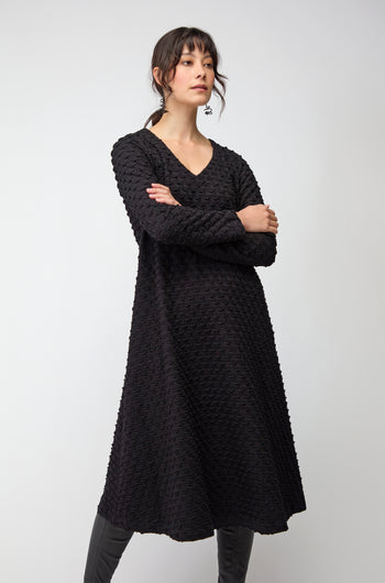 Origami Jersey V Neck Black Dress