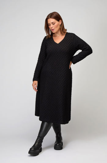 Origami Jersey V Neck Black Dress