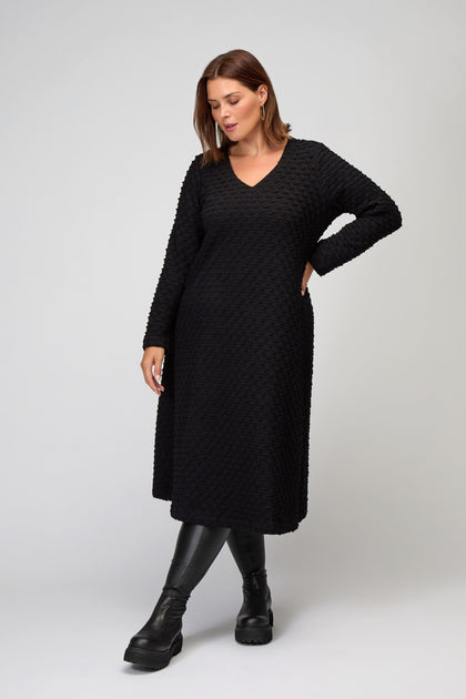 Origami Jersey V Neck Black Dress