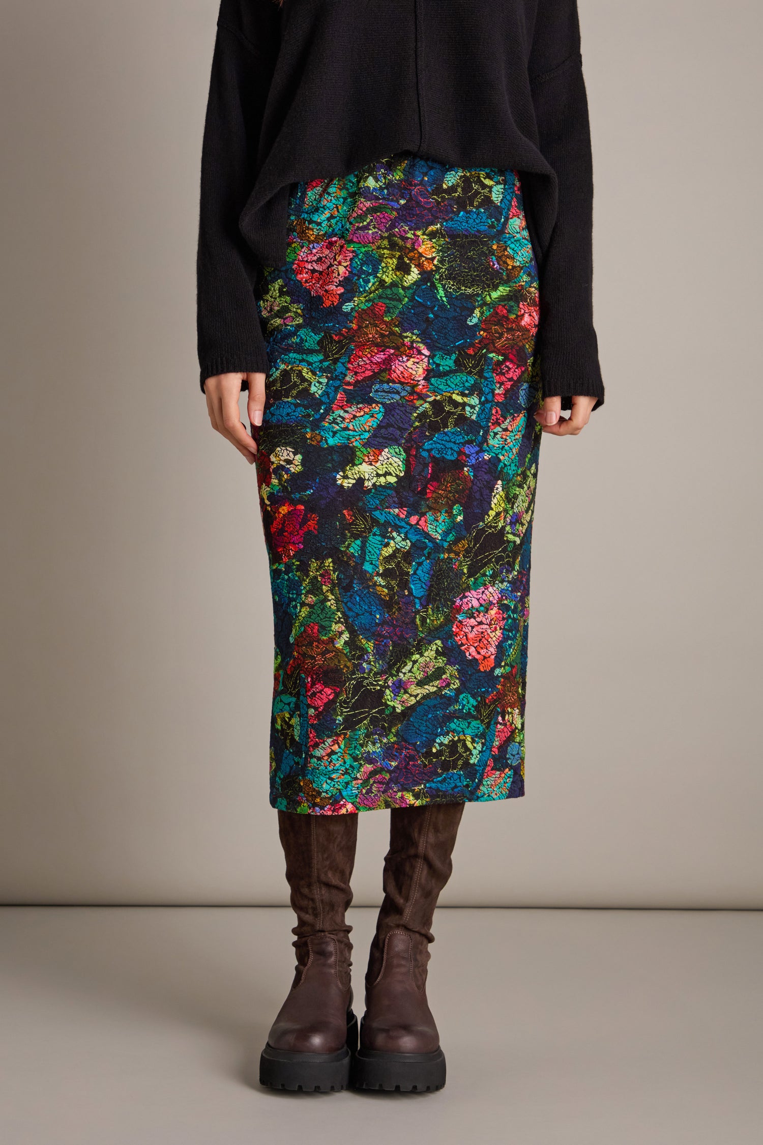 Abstract Floral Jersey Tube Skirt