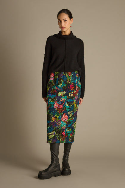 Abstract Floral Jersey Tube Skirt